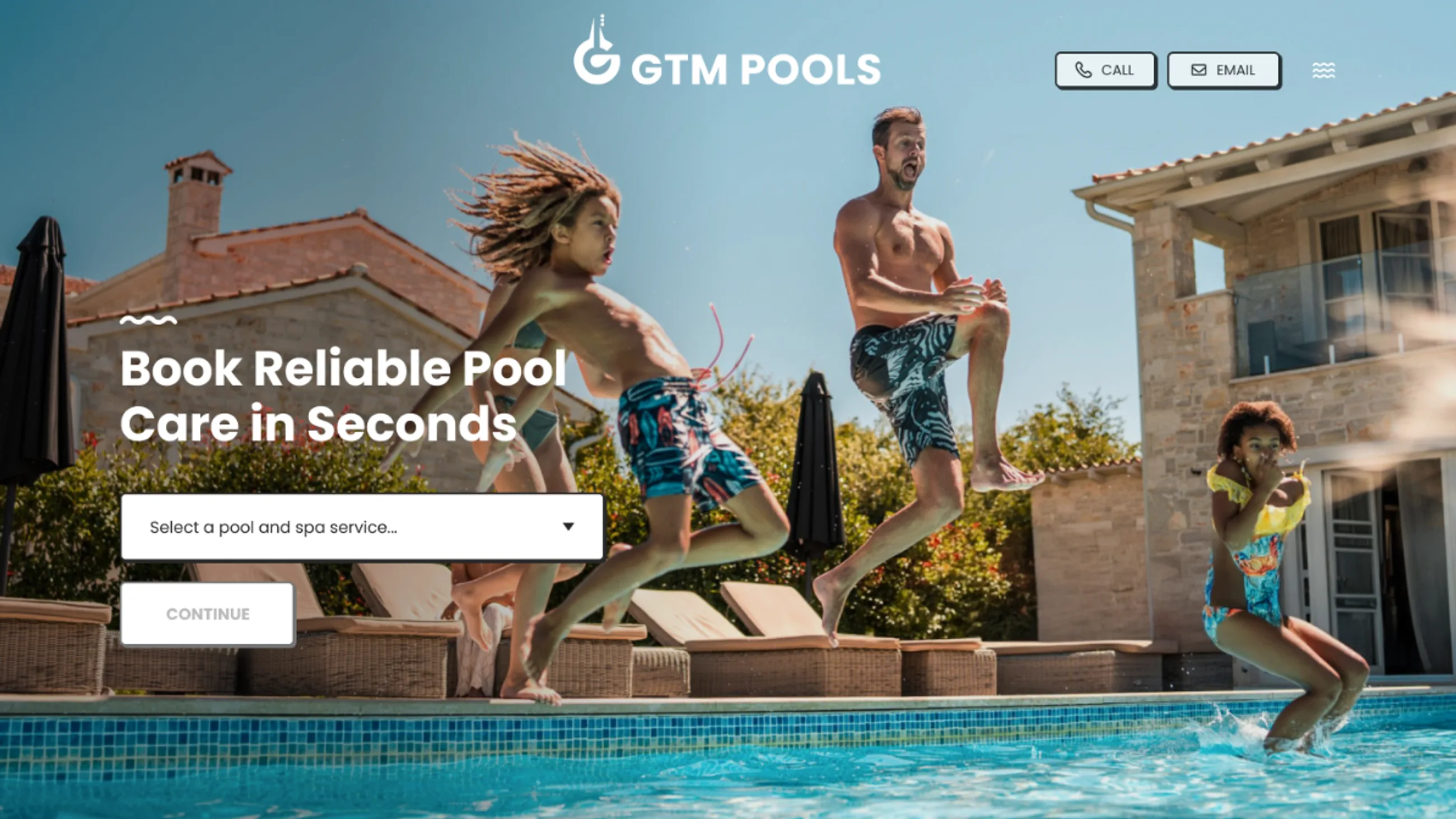 GTM Pools website, on desktop