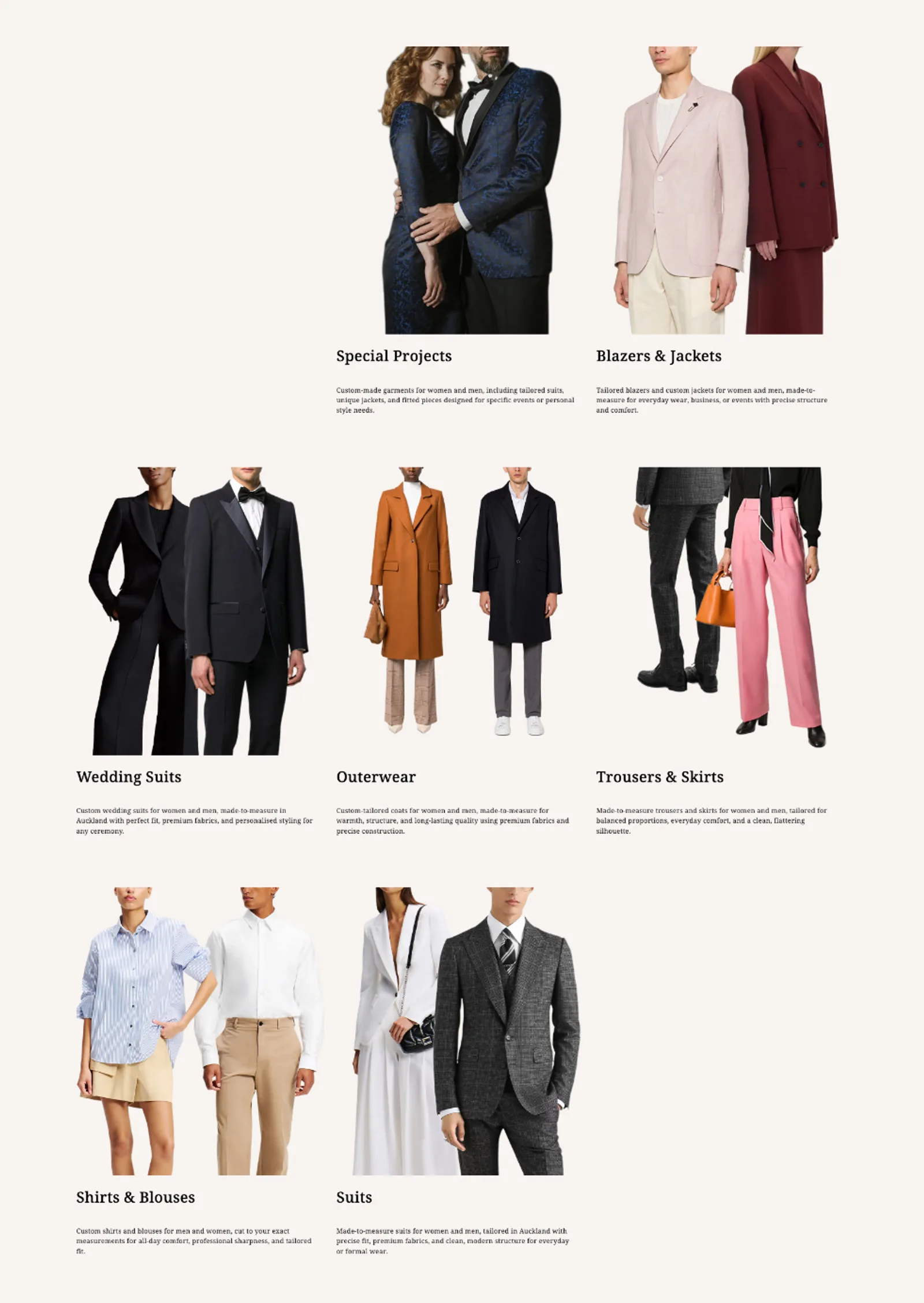 Contemporary Tailors website, on desktop
