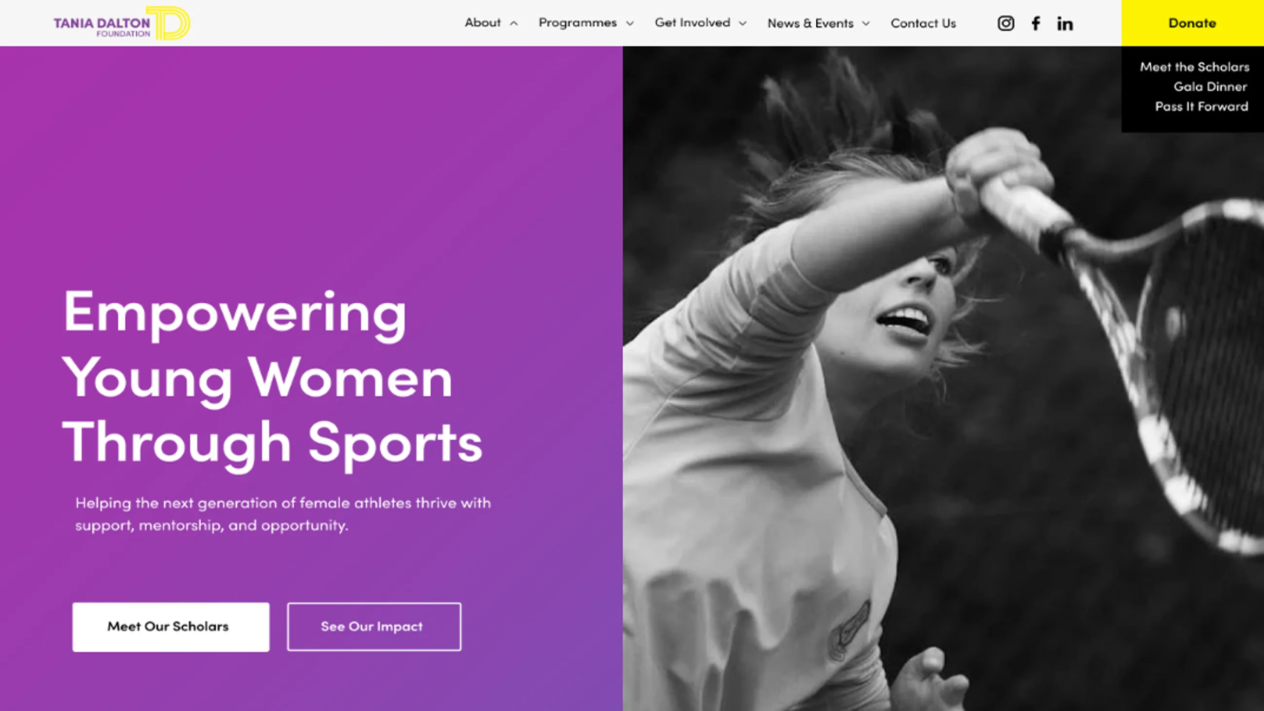 Tania Dalton Foundation website, on desktop