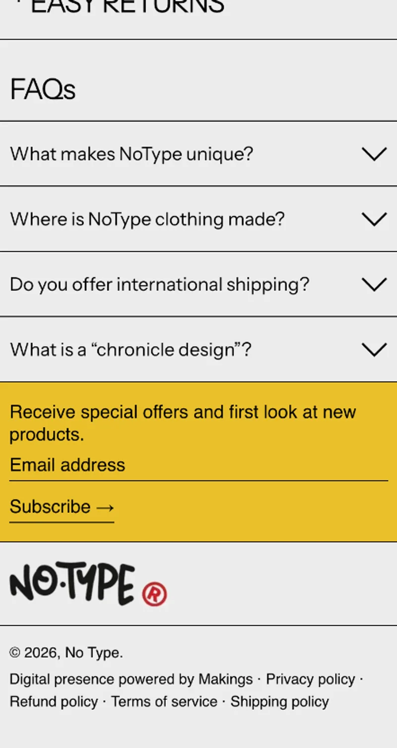 No Type website, on a phone