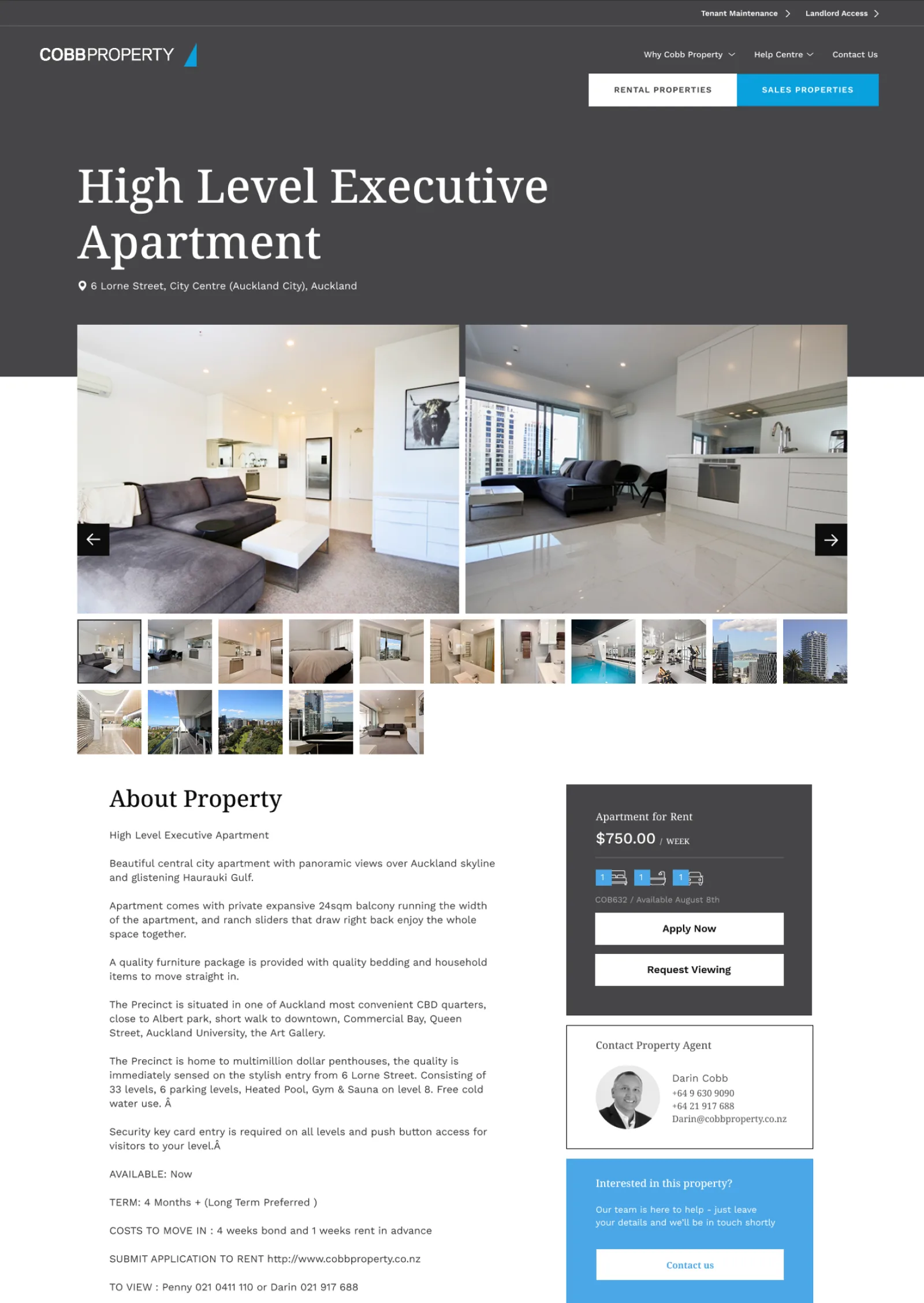 Cobb Property website, on desktop