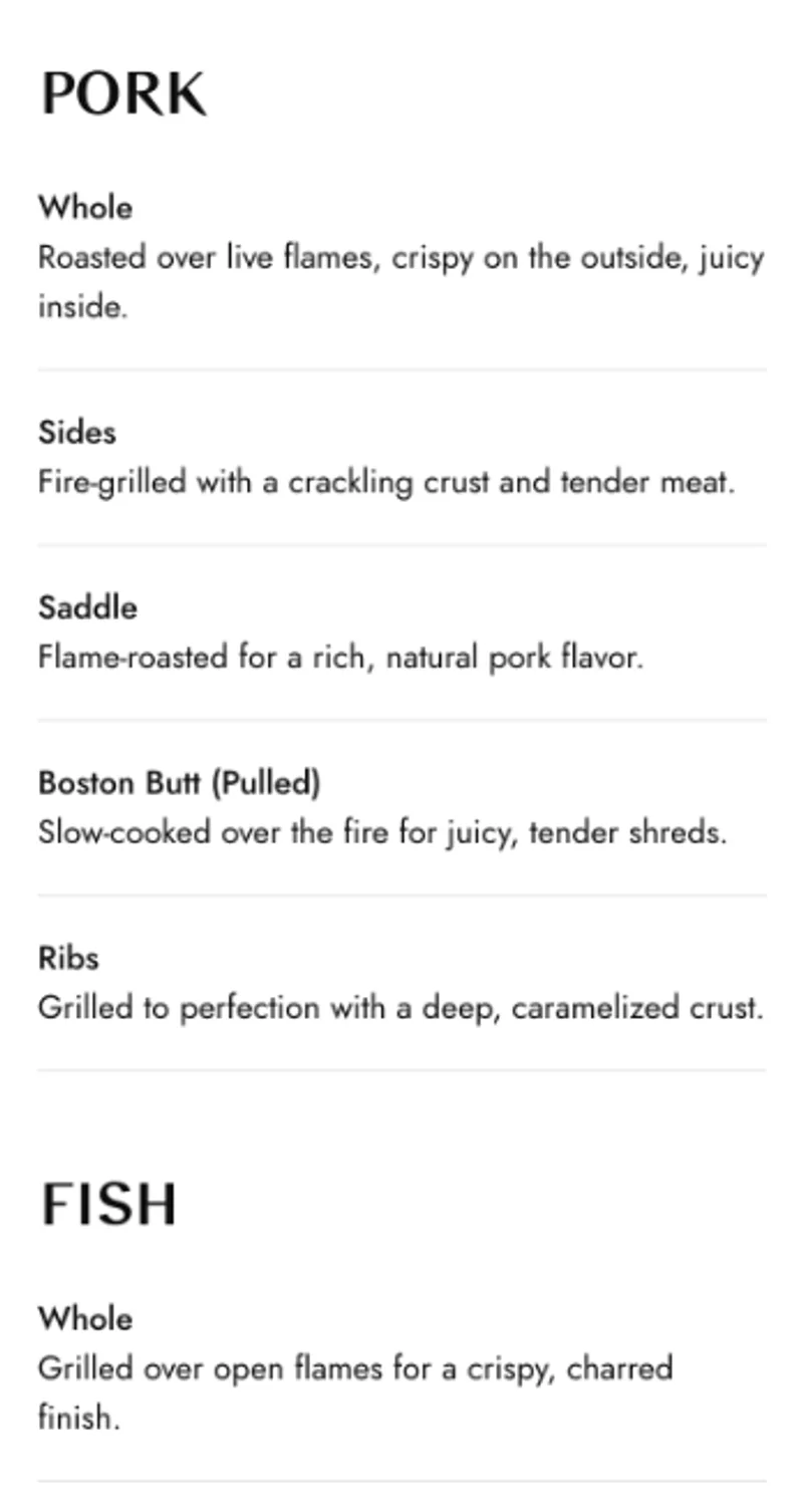 Fire Que BBQ website, on a phone