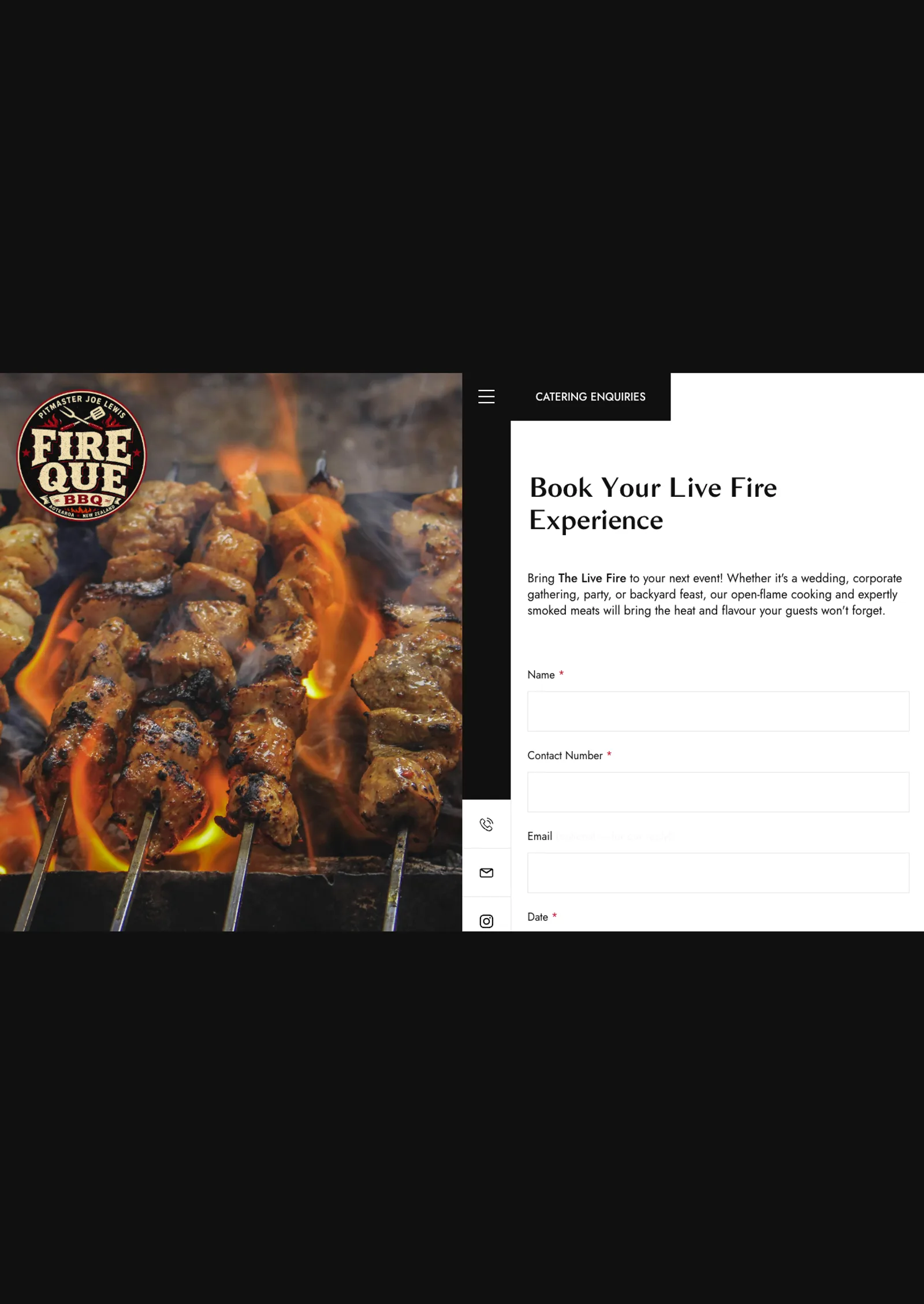 Fire Que BBQ website, on desktop