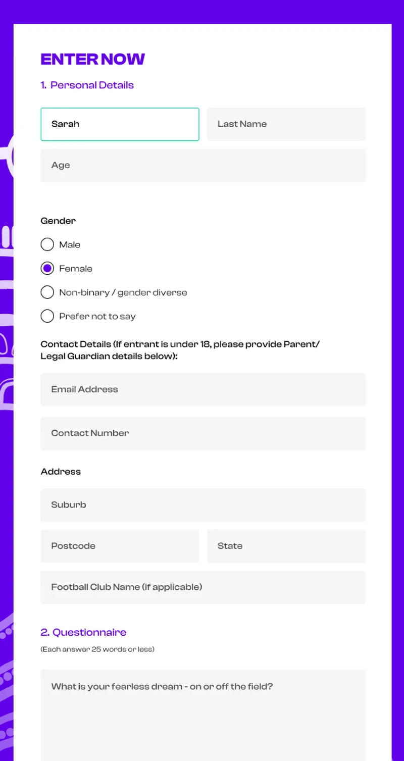 AFC Women's Asian Cup competition entry form