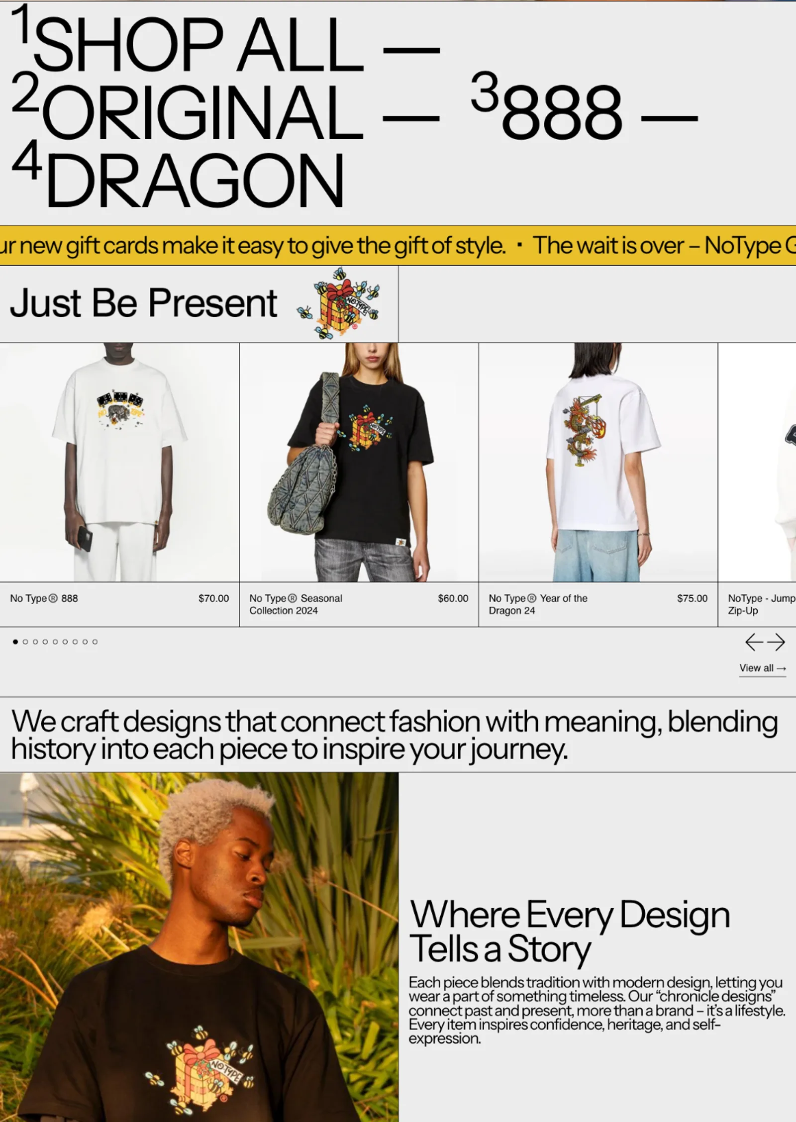 No Type website, on desktop