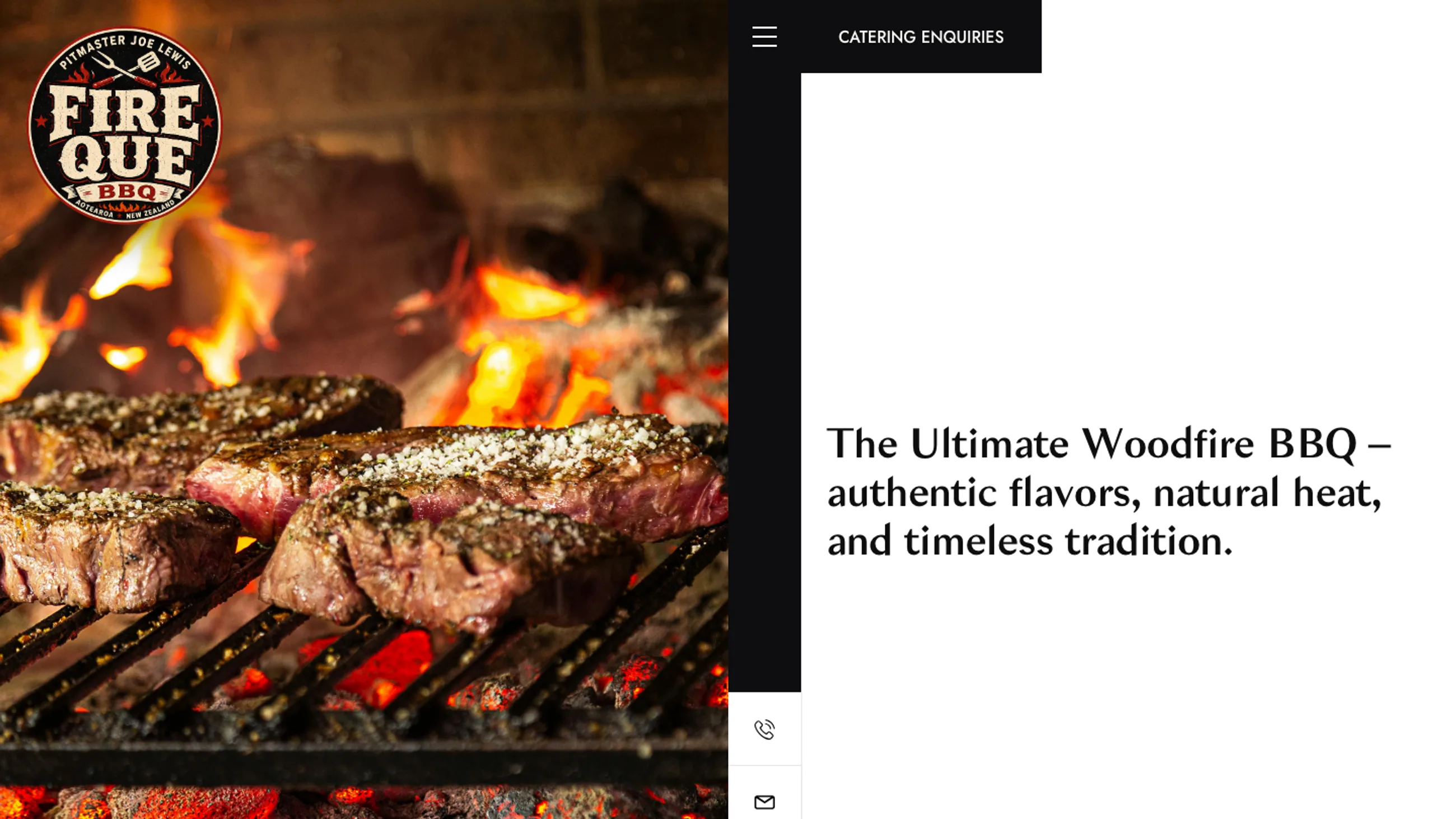 Fire Que BBQ website, on desktop