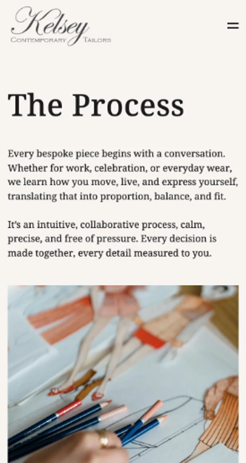 Contemporary Tailors website, on a phone