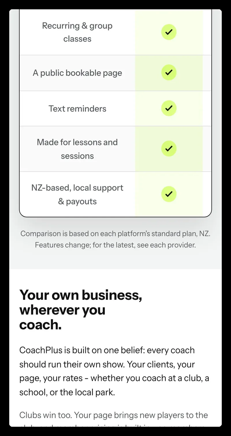 CoachPlus website, on a phone
