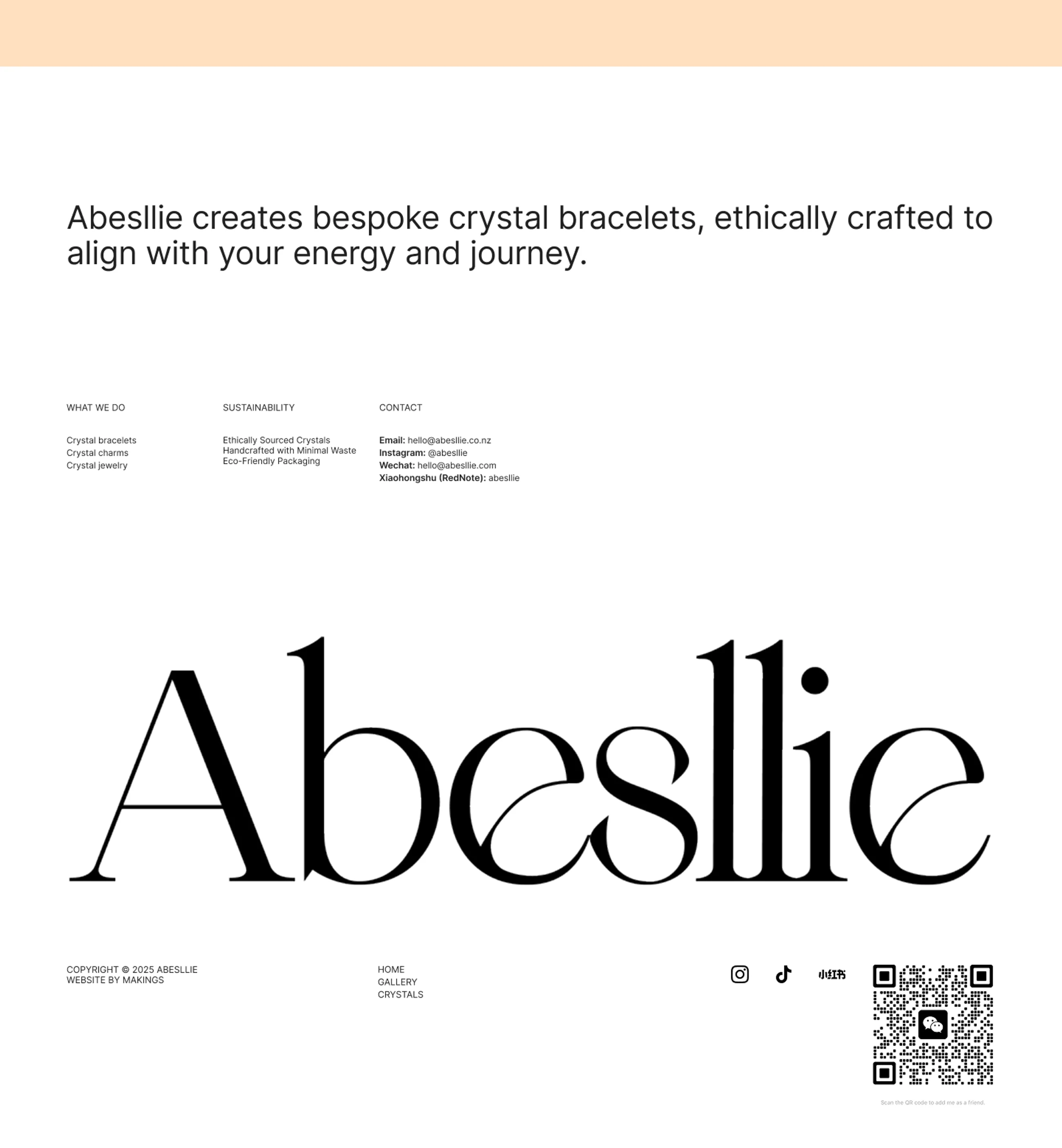 Abesllie website, the rest of the homepage