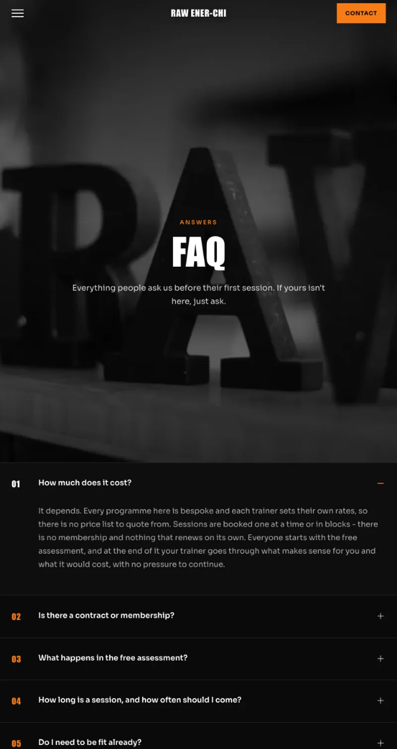 Raw Ener-Chi website, on a phone
