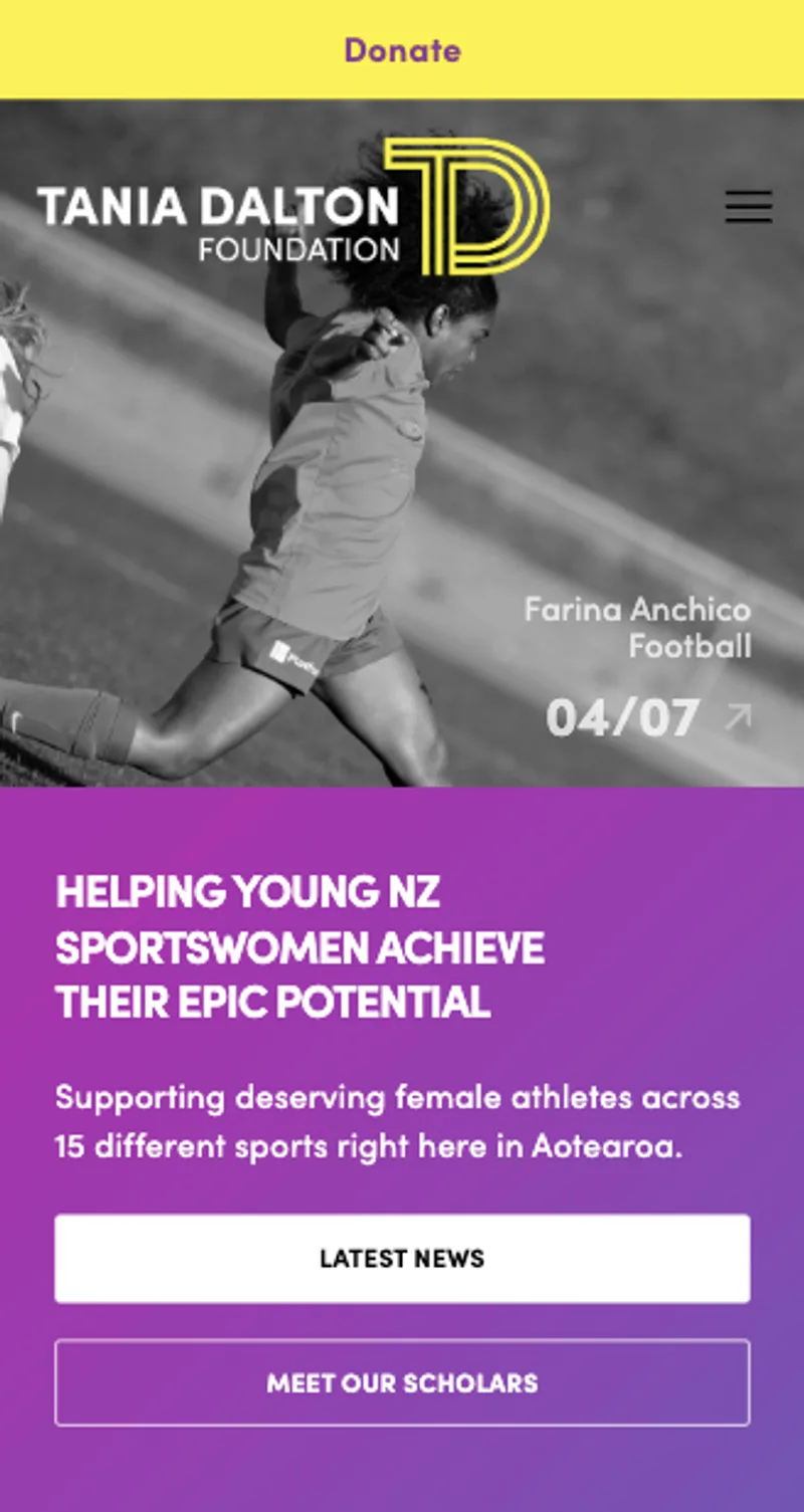 Tania Dalton Foundation website, on a phone