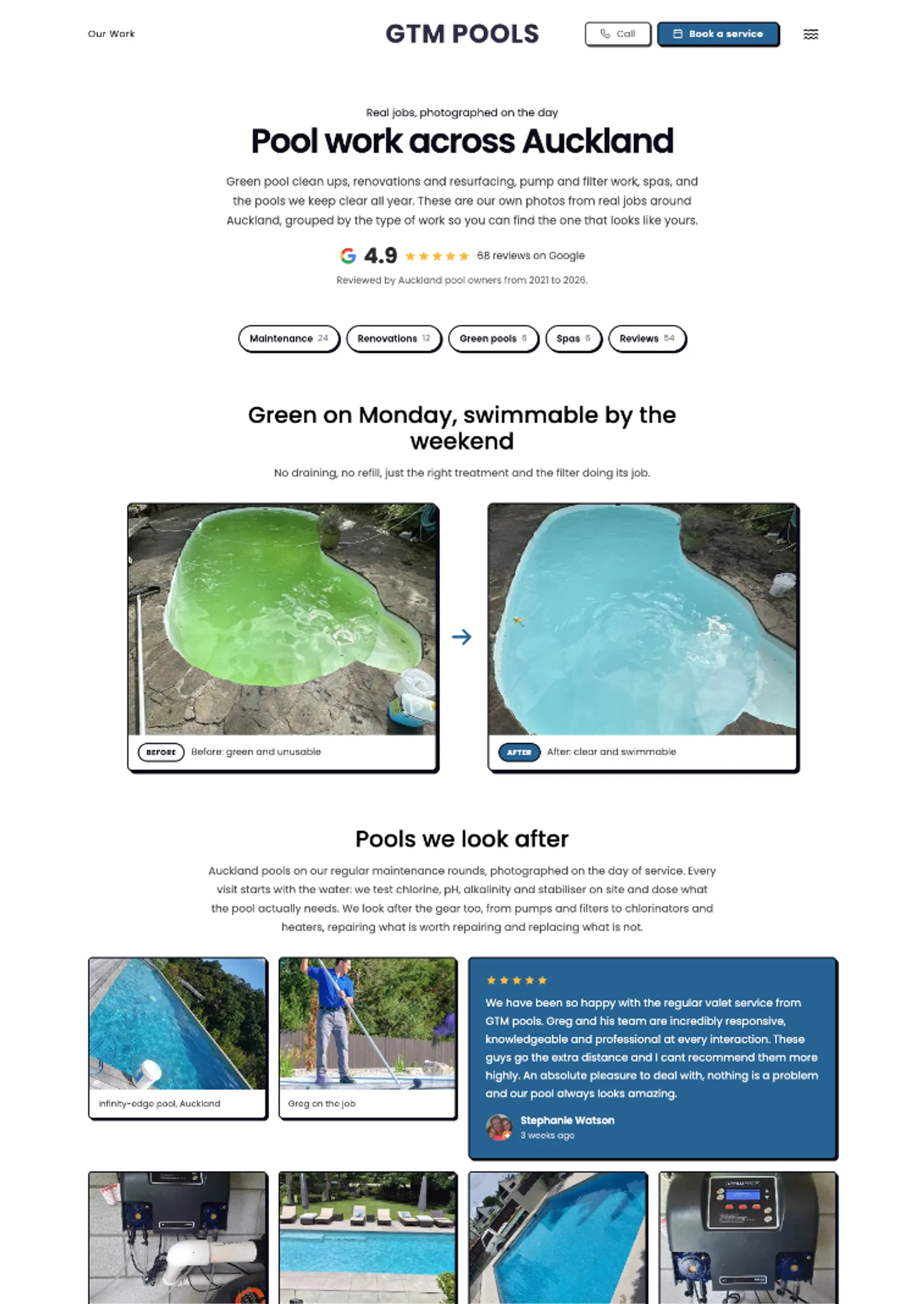 GTM Pools website, on desktop