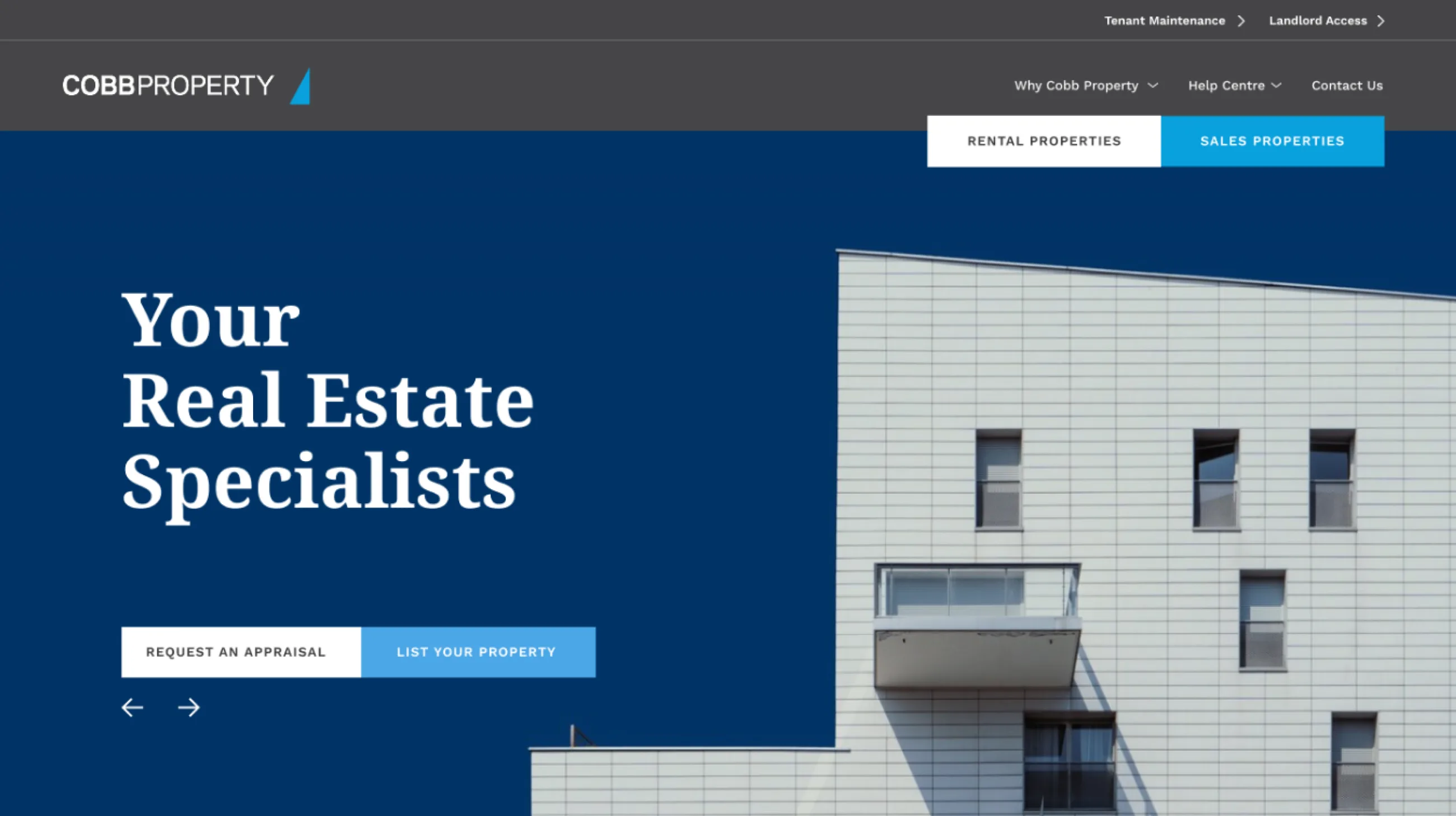 Cobb Property website, on desktop