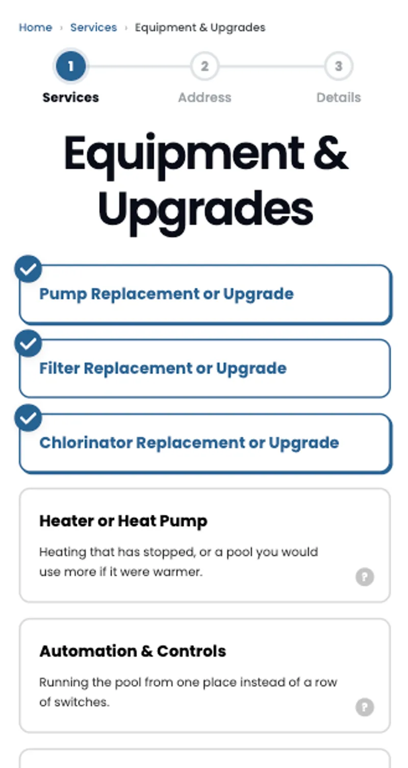 GTM Pools website, on a phone