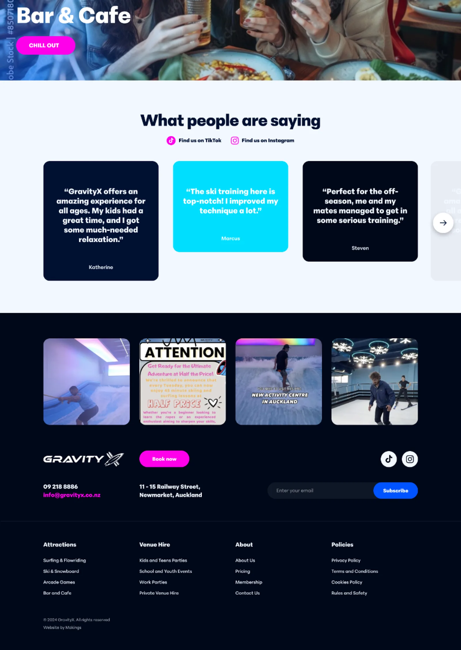 GravityX website, on desktop