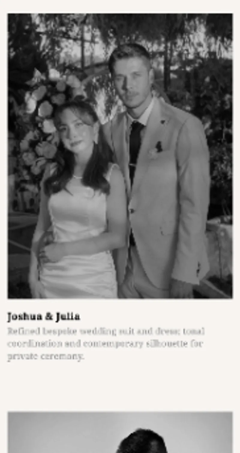 Contemporary Tailors website, on a phone