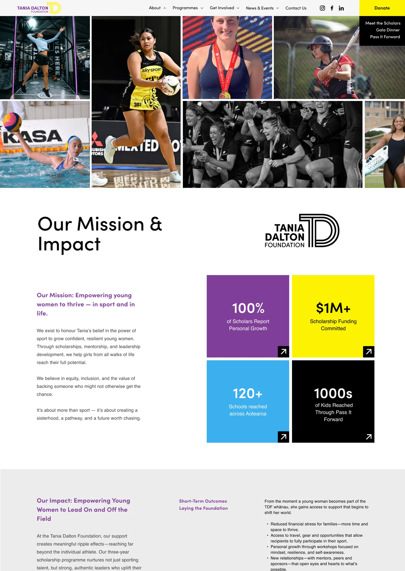 Tania Dalton Foundation website, on desktop