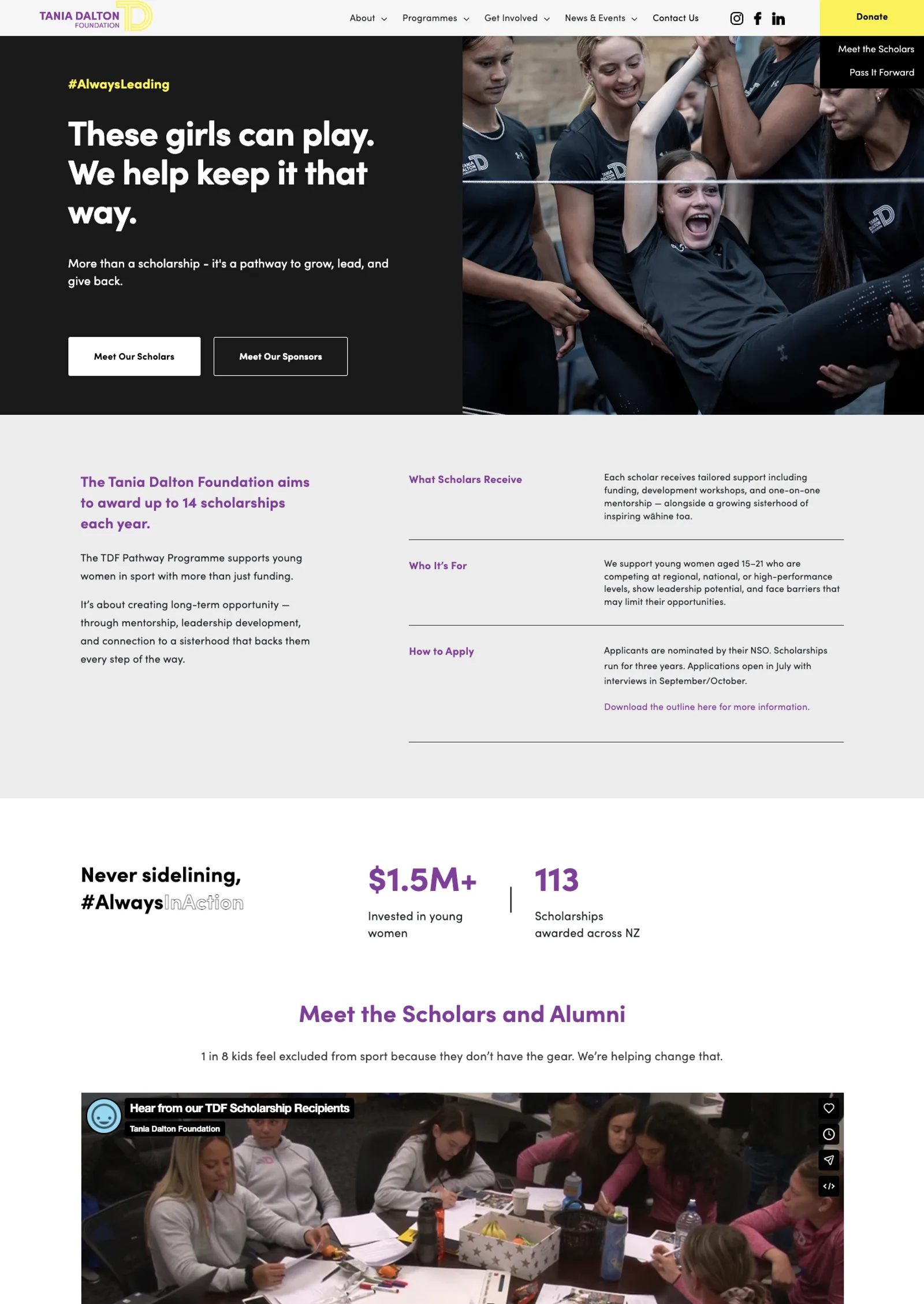 Tania Dalton Foundation website, on desktop