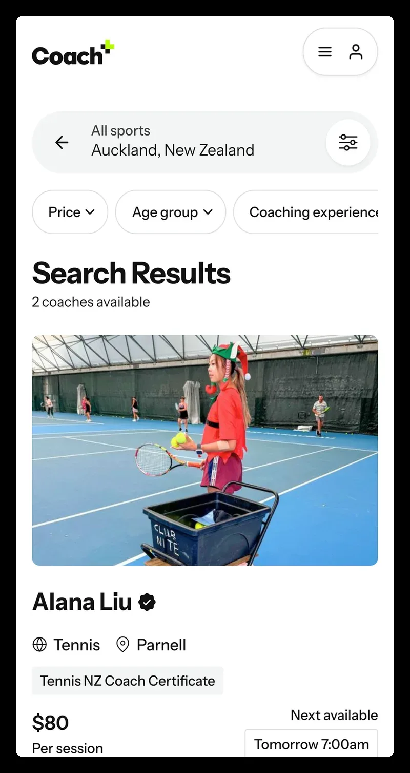 CoachPlus website, on a phone