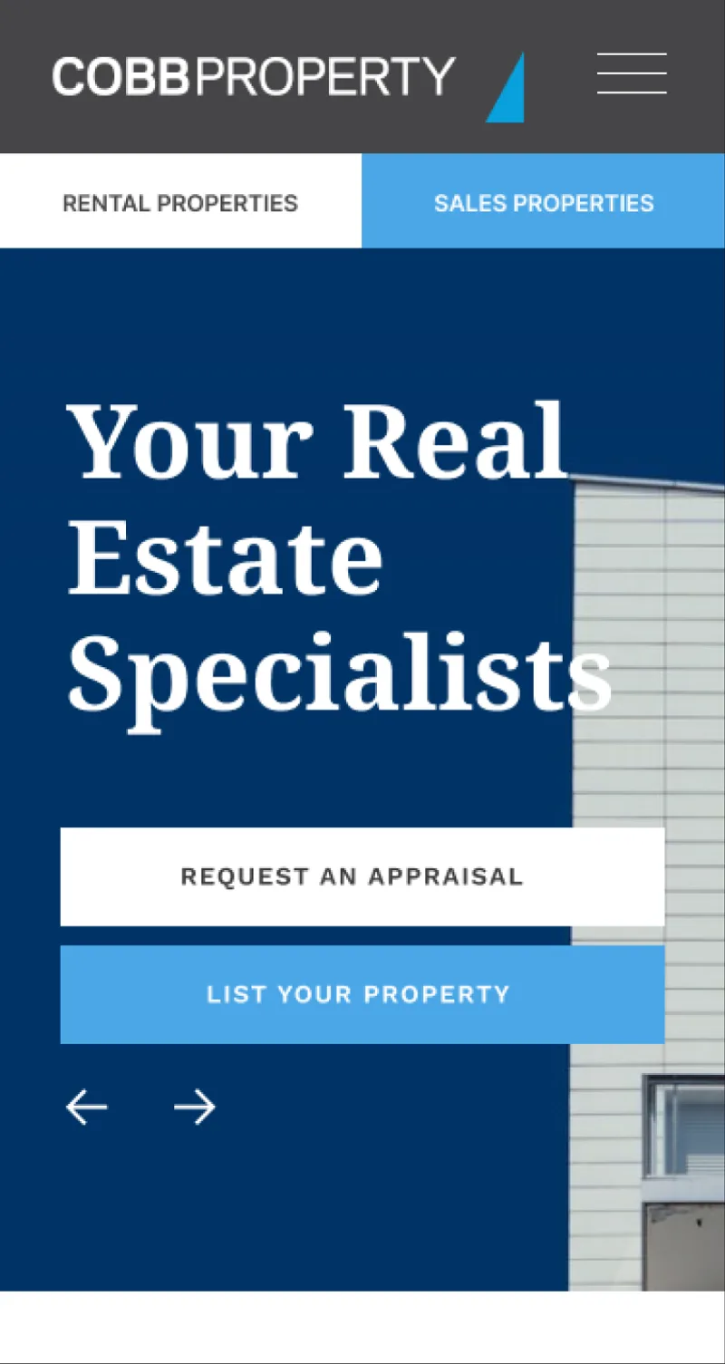 Cobb Property website, on a phone